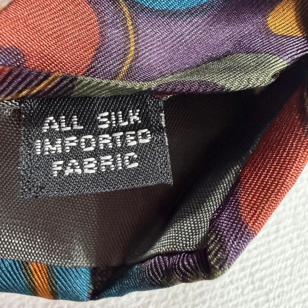 Vintage Monsieur Givenchy Silk Necktie Geometric Abstract Teal Purple Orange EUC